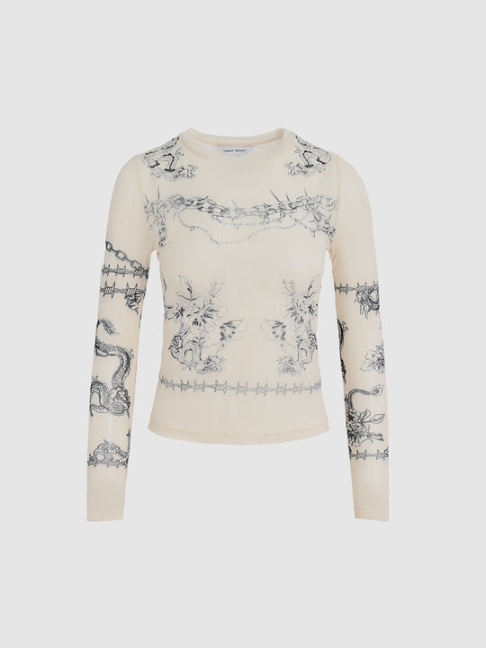 T-shirt moulant à col ras du cou imprimé