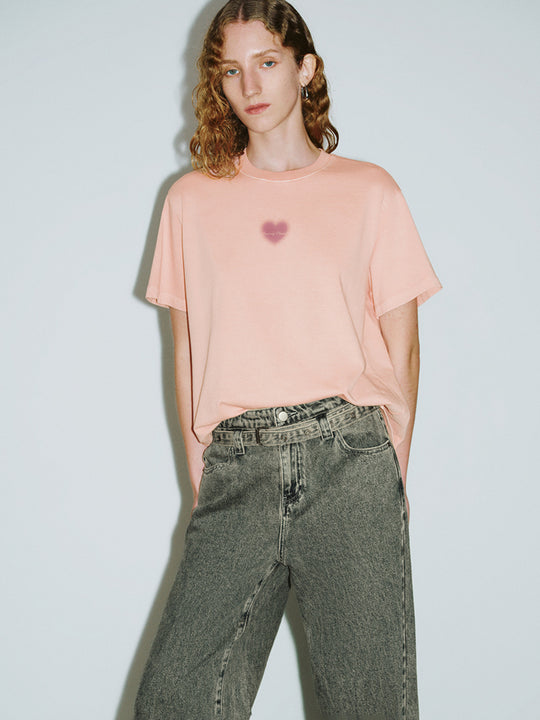 T-shirt dritta con scollo a giro stampato