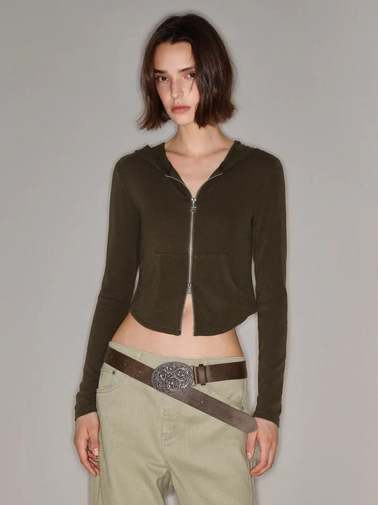 Hooded Zip Front Long Sleeve Jacket