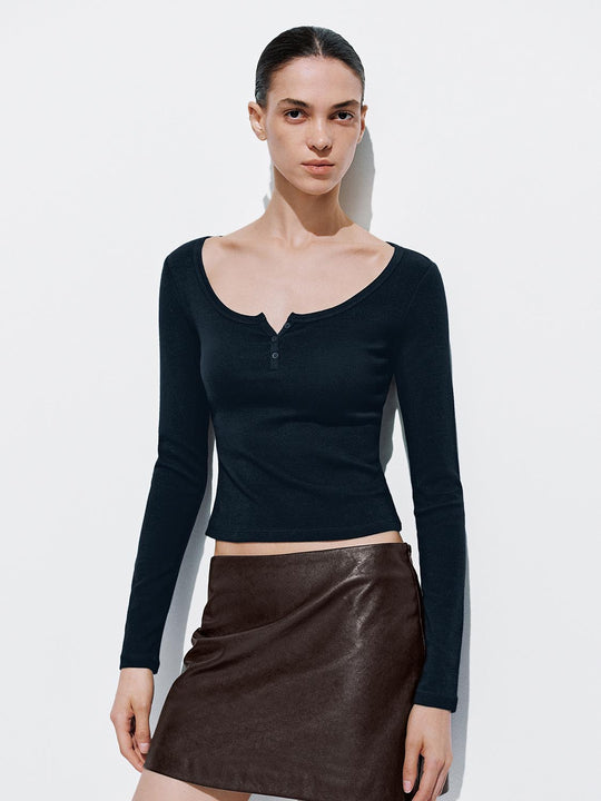 Button-Top Scoop Neck T-Shirt