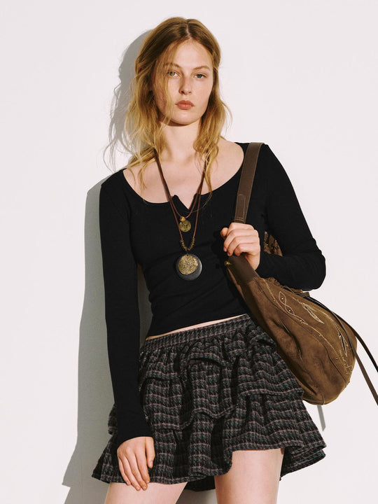 Scoop Henley Neck Long Sleeve T-Shirts