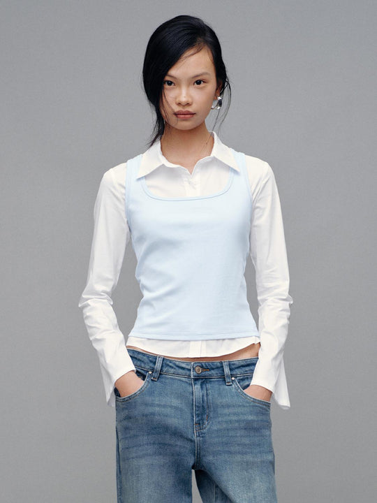 Cotton Blend Square Neck Slim Fit Tank Tops