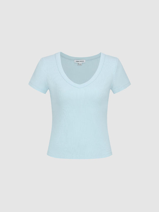 Scoop Neck Cropped Skinny Fit T-Shirts