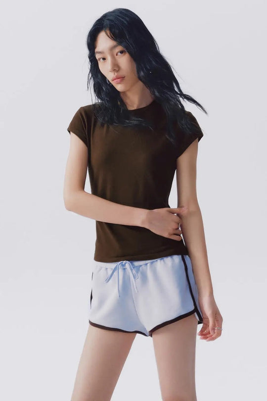 Solid Brown Cotton Crew Neck Short Sleeve T-shirt