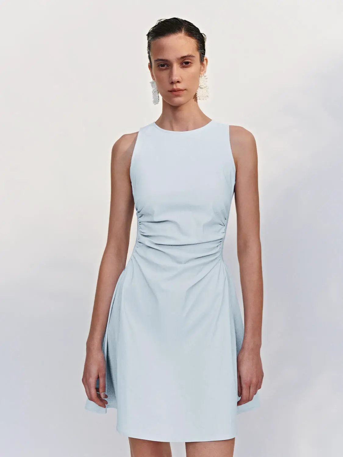 Crew Neck Sleeveless Nipped-Waist A-Line Midi Dresses by Urban Revivo Fashion