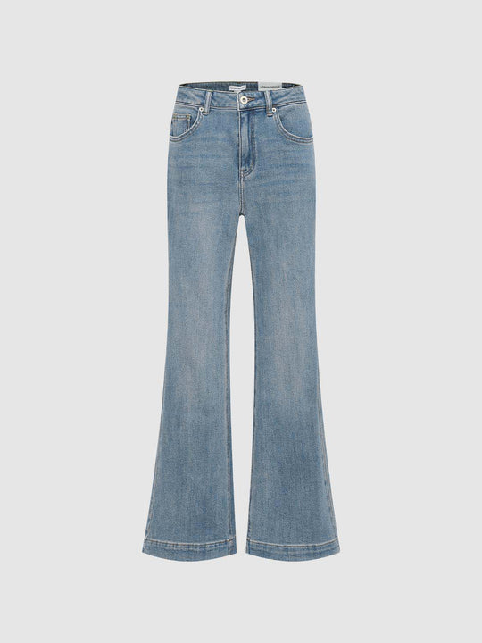 Jean taille haute évasé à jambes larges, en denim délavé clair