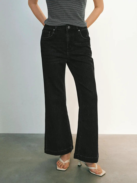 Wash High Rise Wide-Leg Cotton Blend Jeans