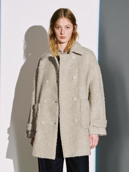 Wool Blend Double Breasted Patch Pocket Coats