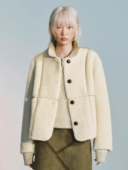 Collarless Crew Neck Seamed Jackets