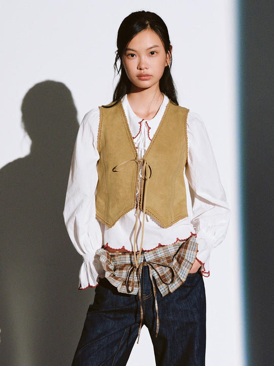 Contrast Crochet Hem V-Neck Vests