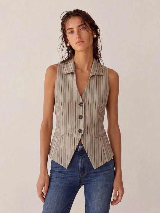 Cotton Shell Vertical Stripe Pattern Tailored Silhouette Coats