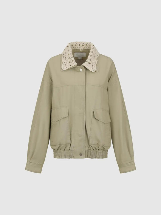 Veste en coton à col crochet, ourlet élastique et manches longues