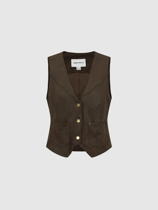 Gilet sartoriale senza maniche con scollo a V, bottoni sul davanti e tasche