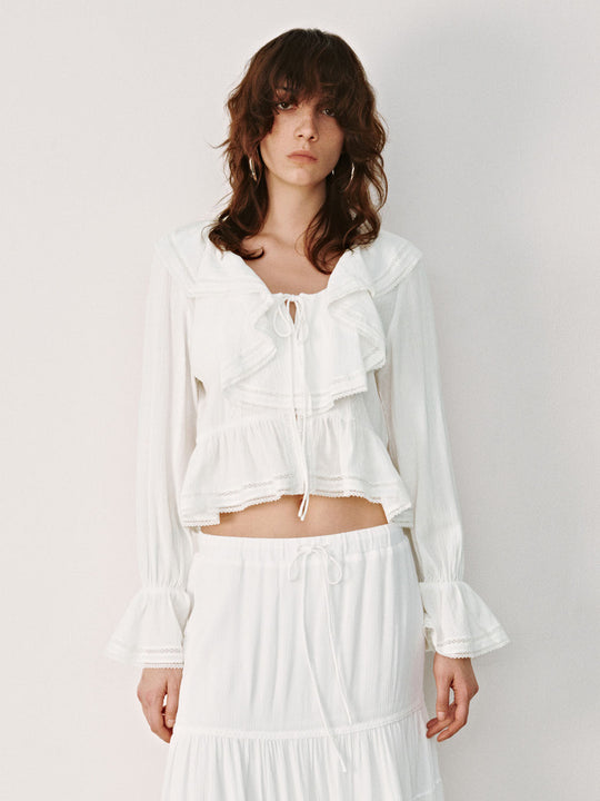 Langärmlige Hemden mit Rüschensaum