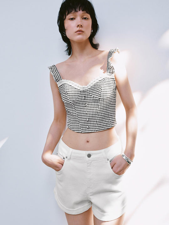 Hauts caraco à bretelles larges Plaid