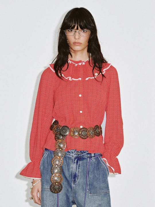 Chemises à volants à pois