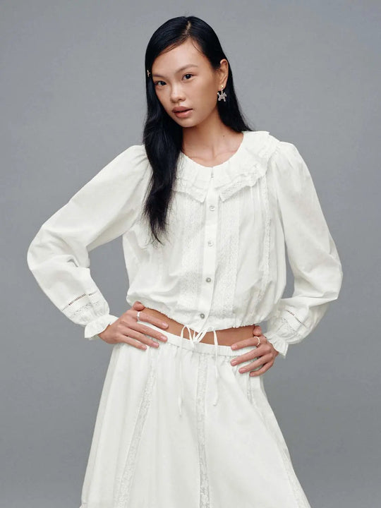 Ruffle Collar Bubble Hem Shirts