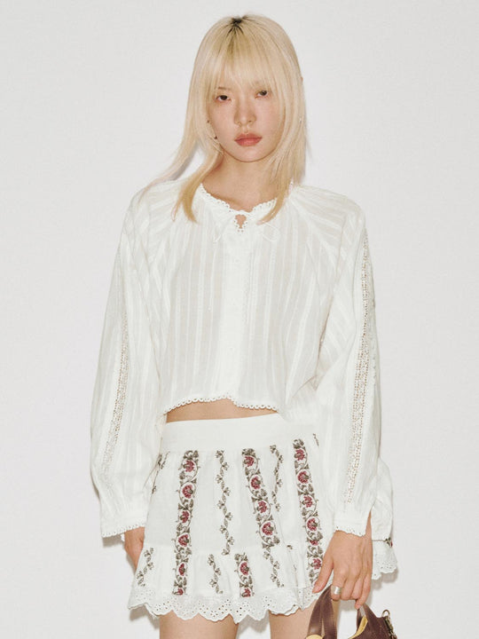 Guipure Lace Trim String Detail Shirts