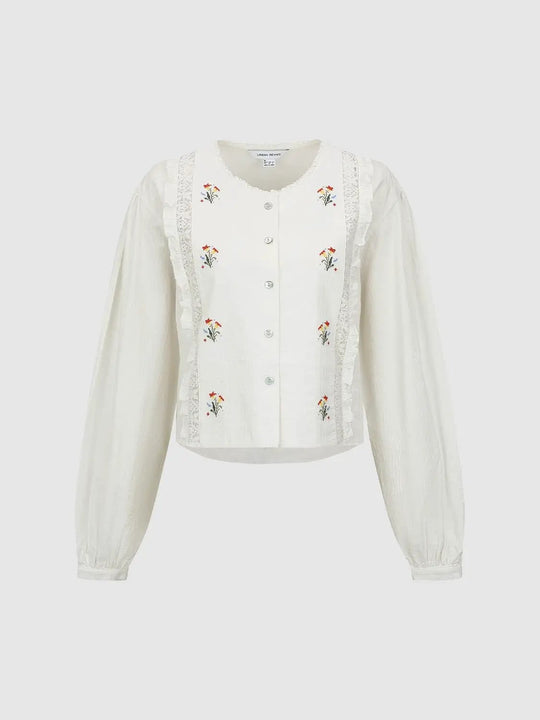 Cotton Embroidered Blouse With Lace Detail