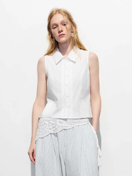 Cotton Sleeveless Button Down Tailored Shirt
