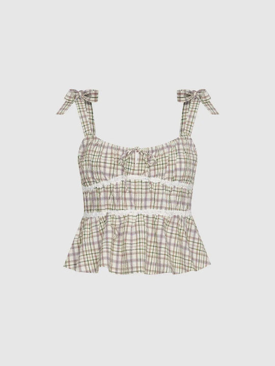 Plaid Lace Trim Thin Stretch Fabric Exclusive Of Lace Subtle Sheen Lightweight Casual Silhouette Shirts