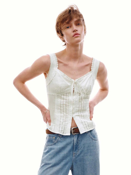 Strappy Laced Bow Detail Skinny Fit Cami Tops