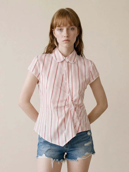 Lightweight Lyocell Polyamide Blend Striped Short Sleeve Shirts