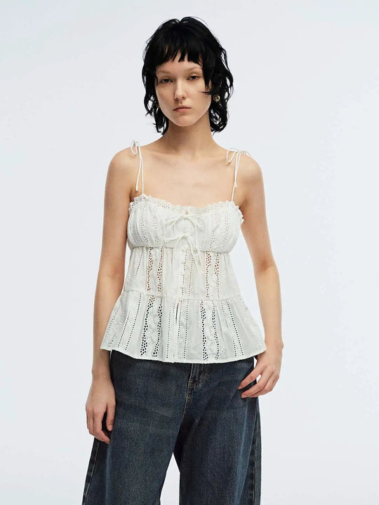 Guipure Lace Tie Detail Strappy Cami Tops For Summer