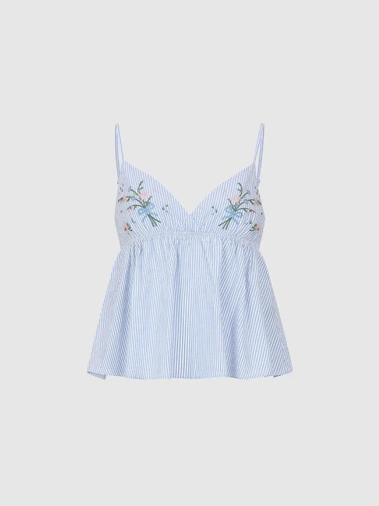 Strappy Shirring Detail Contrast Striped Cami Tops for Summer
