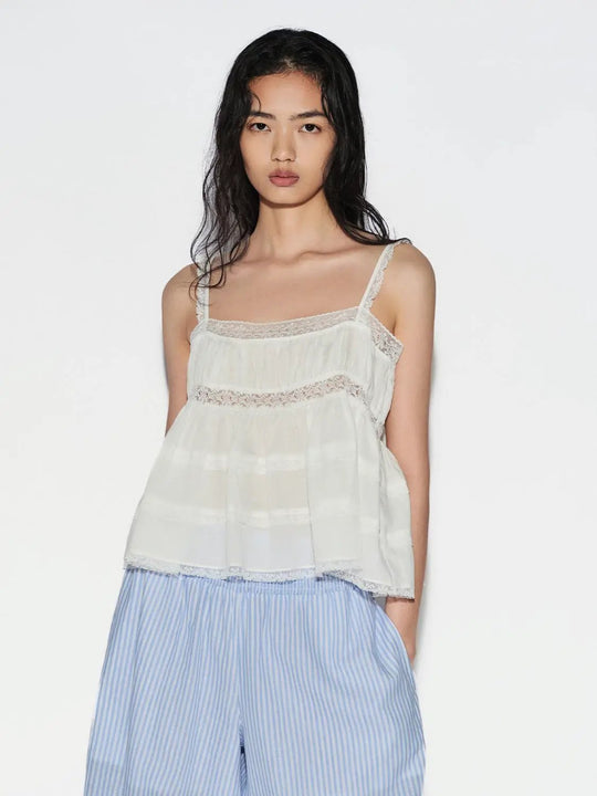 Lace Detail Strappy Cami Tops Lightweight Casual Tank Tops