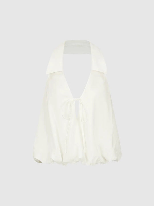 Cotton Slight Stretch Front Tie Halter Cami Tops