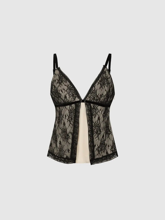Floral Lace V-neck Fitted Sleeveless Cami Top