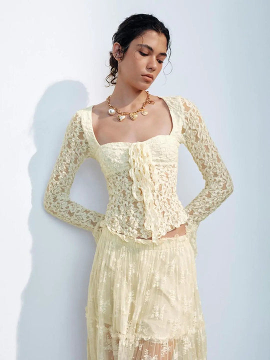 Sleeveless Square Neck Lace Crop Top