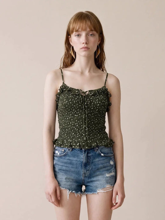Ruffled Polka Dot Spaghetti Strap Camisole