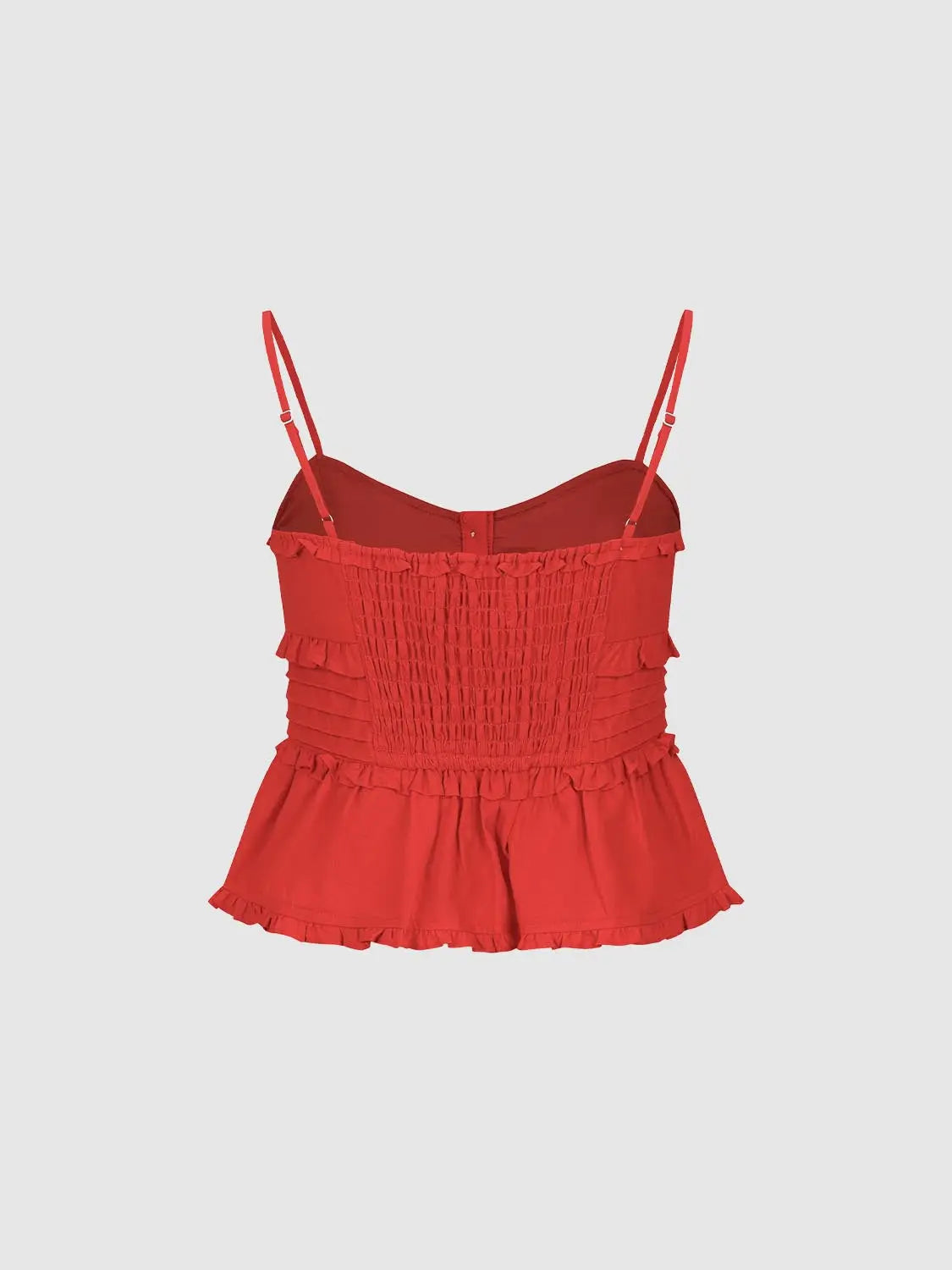 Camisole in red with smocked front and ruffled hem