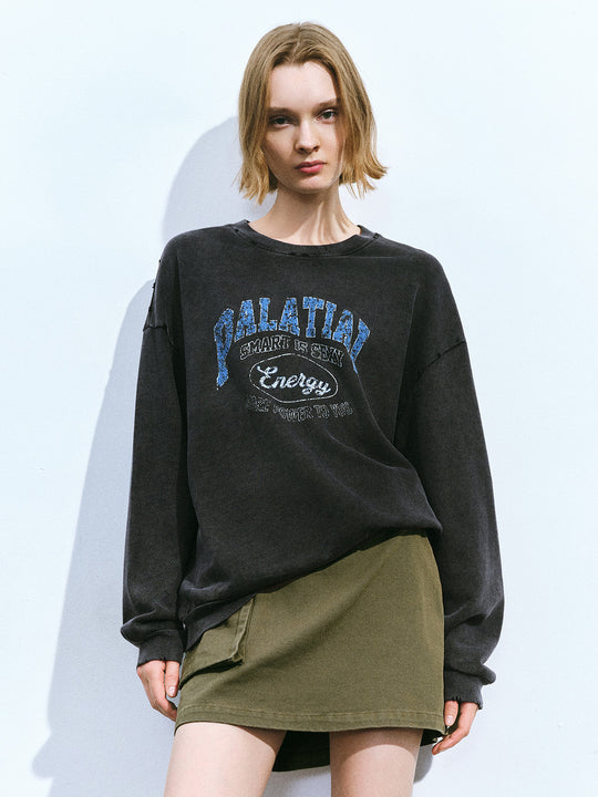 Printed Crew Neck Oversized Sweatshirt