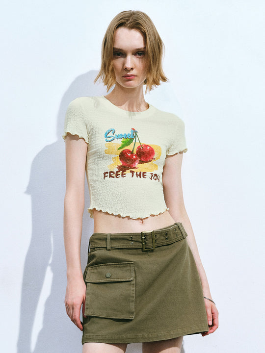 T-shirt moulant à col ras du cou imprimé