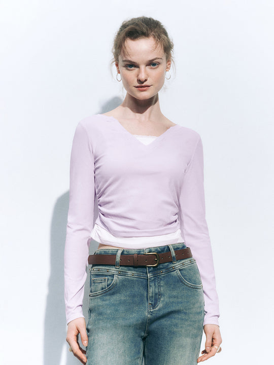 V-Neck Skinny Long Sleeve T-Shirts