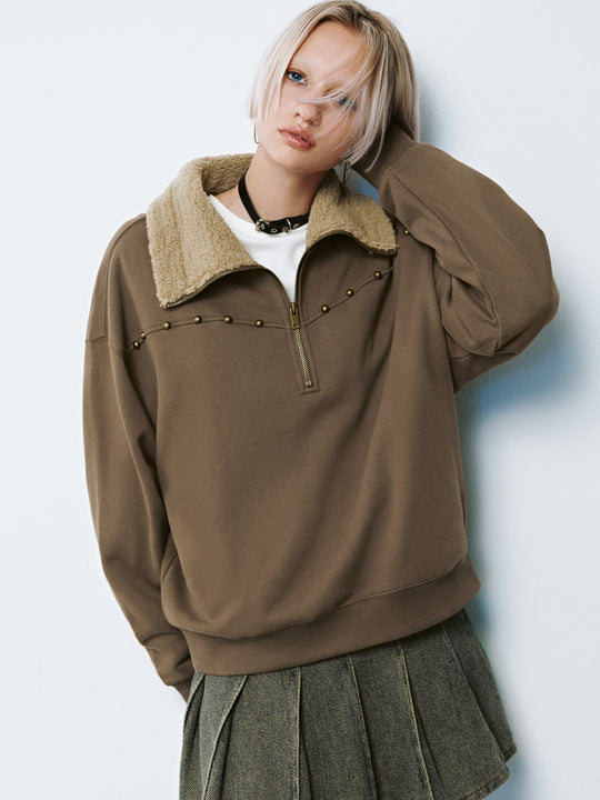 Reißverschluss-Frontblende Lockere Sweatshirts