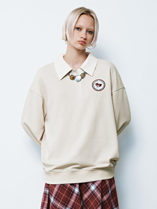 Button Half Placket Loose Sweatshirts