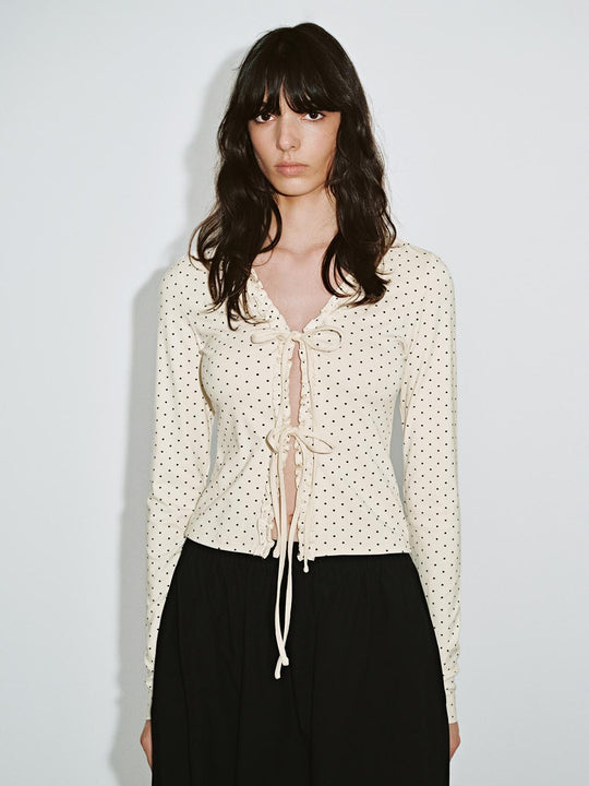 Tie Front Polka Dot Blouses