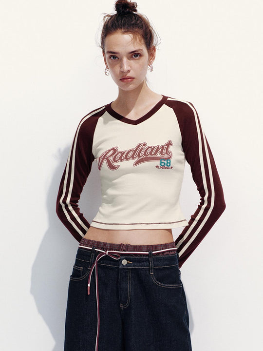 Camisetas de manga larga con letras en color de contraste