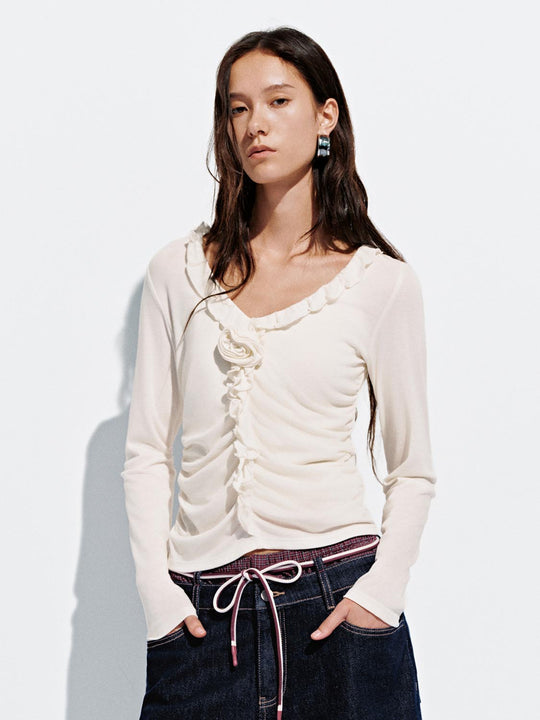 Floral Ruffle Long Sleeve T-Shirts