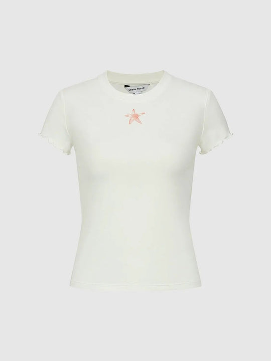 Viscose Cotton Blend Ruffle Trim T-Shirt