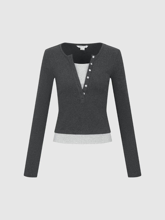 Slim Fit Henley Long Sleeve Cotton T-shirt