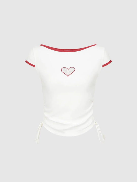 Camisetas con manga corta fruncida y cintura ajustable con cordón