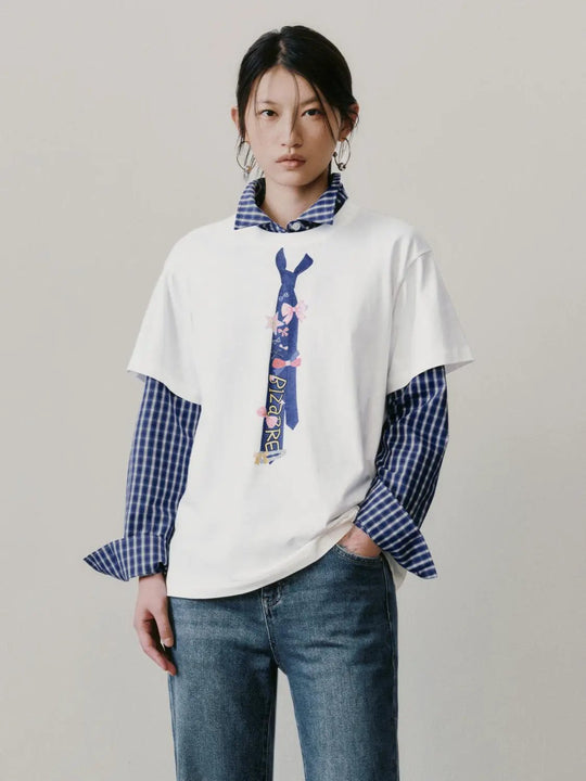 Oversized Graphic Tie Print Cotton T-shirt
