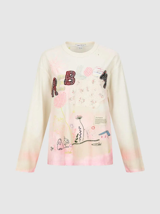 Pastel Patchwork Garden Print Cotton T-shirt