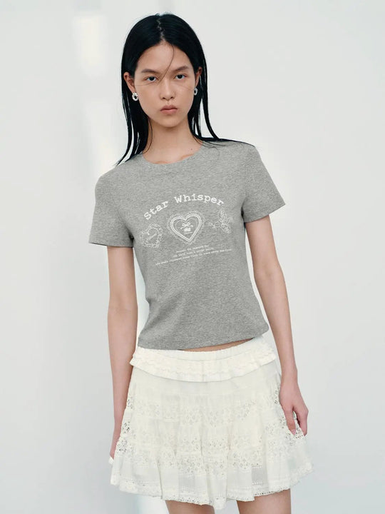 Cotton Printed Star Whisper Cropped T Shirt