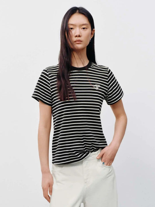 Striped Stretch Fabric Effortless Everyday Comfort T-Shirts
